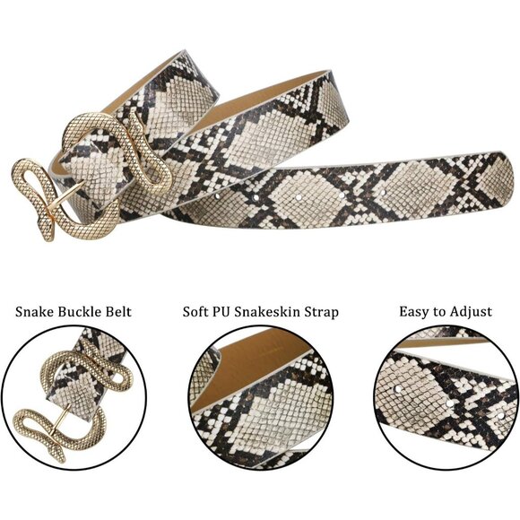 ⚡Black Buckl Snake Belt for Women Faux Leather Fashion Belt for Jeans and Dresse - Picture 4 of 6
